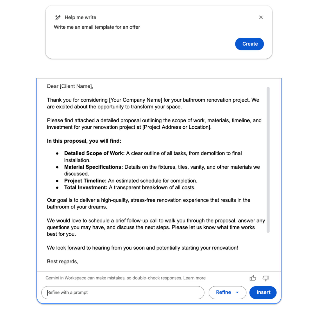 Blogi6_kuvassa-Geminin-luoma-sahkoopostivirstipohja Google Gemini luo tarjouspohjan sähköpostiin tekoälyn avulla