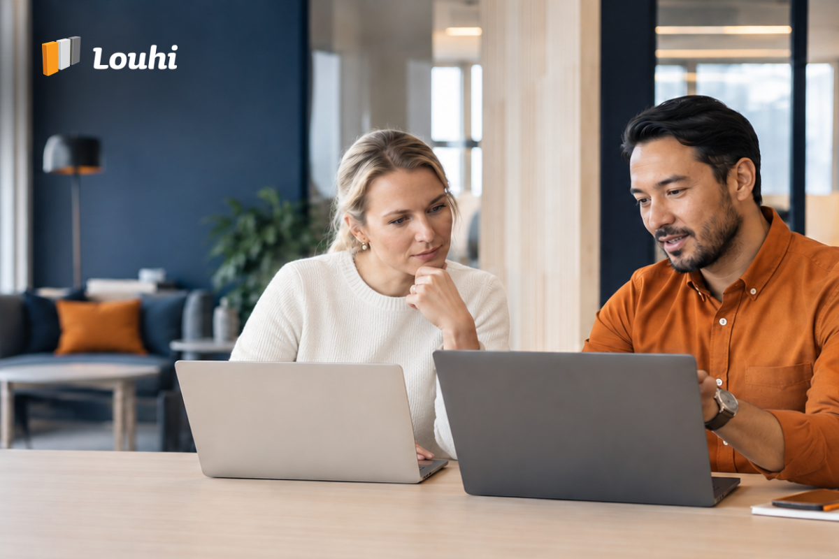 Google Workspace vai Microsoft 365 – kuvitus yrityksen työympäristön valinnasta.